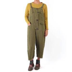 NEW GRIZAS linen check overalls in green